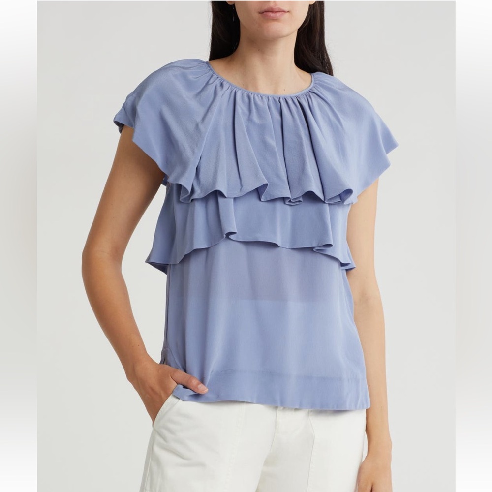 New with tag Joie Lennon Ruffle Short Sleeve 100% Silk Top XXS